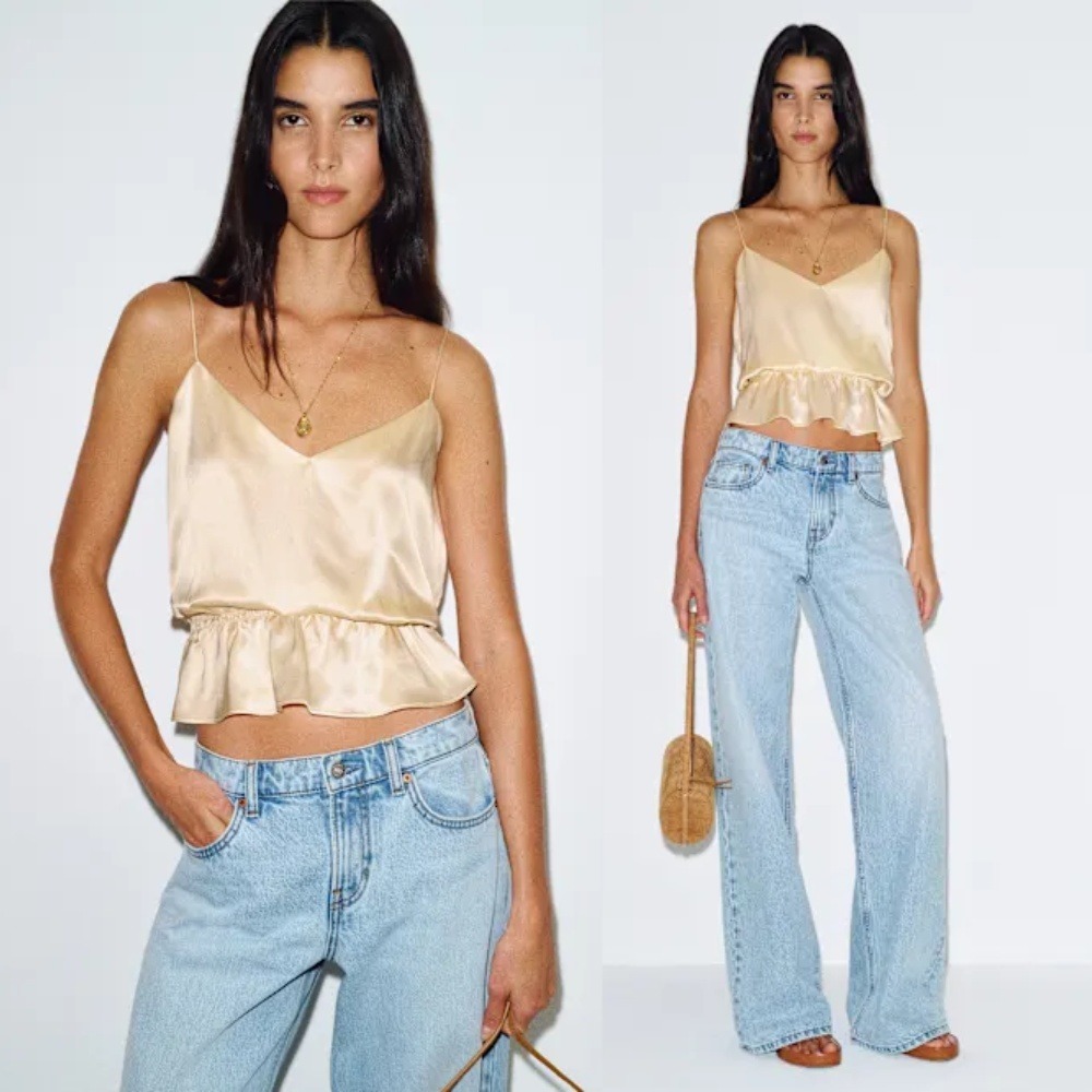 NWT Reformation Fiorenzo Silk Top Yogurt Cream Medium Peplum Camisole Tank